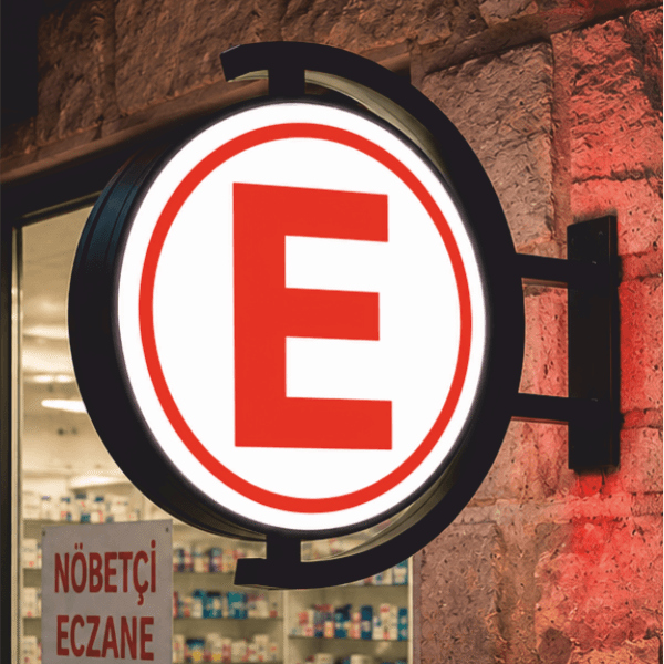 Eczane E Fener Tabela Sabit Ayaklı Led Işıklı Reklam Tabelası